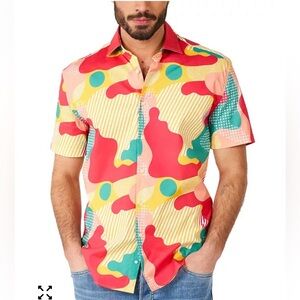 NWT! Oppo Men's Short-Sleeve Button-Down Shirt Coral Camo - L